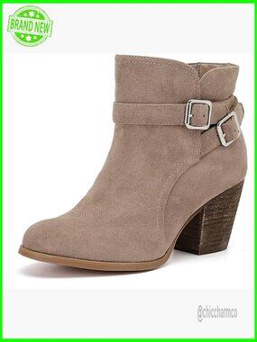 Wide Width Ankle Booties Side Zip Block Low Heel Faux Leather